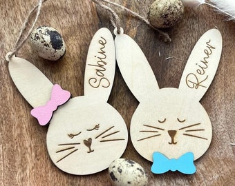 Gepersonaliseerde paashangers | Paashaas met naam | Labels voor paasmandjes | Paasstruik | Hout | Cadeaukaartjes | Plaatskaart | Paasdecoratie