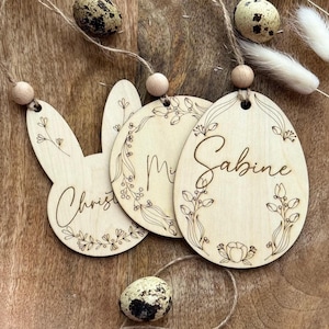 Etichette di Pasqua personalizzate / Uovo di Pasqua con nome / Etichette per cestini di Pasqua / Cespuglio di Pasqua / Legno / Etichette regalo / Segnaposto / Decorazione di Pasqua