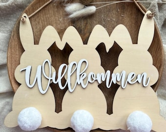 Easter Bunny Welcome Door Sign | Door Hanger | Easter decoration wood | Easter door wreath | Wood | Spring Decoration | Wall Decoration