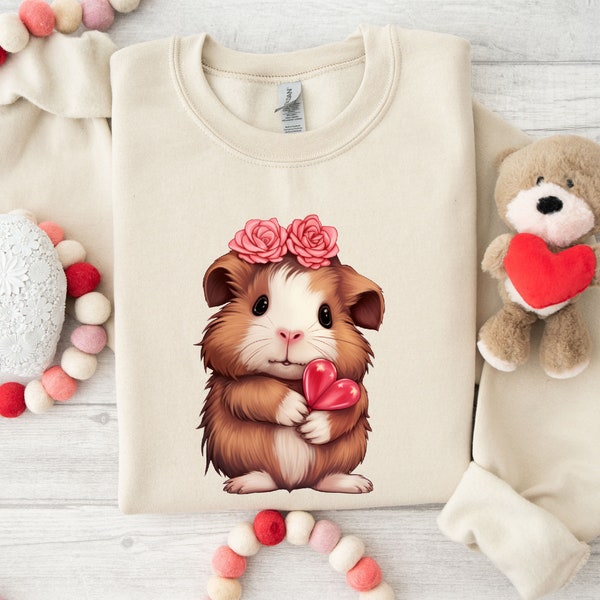 Valentine Sweater for Guinea Pig Lovers - Cute Animal Heart Rose Unisex Sweatshirt - Love Animal Pet Pulli - Valentines Day Gift for Her