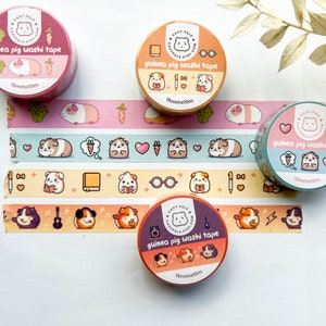 Bundel van 4 washitape caviatape plakboek Washi - Guinea Pig Elements Washi Tape - afplaktape Bullet Journal Cavialiefhebber