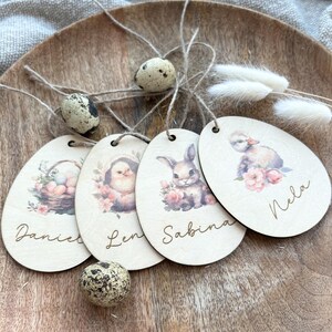 Etichette di Pasqua personalizzate / Uova di Pasqua con nome / Etichette per cestini di Pasqua / Cespuglio di Pasqua / Legno / Etichette regalo / Segnaposto / Decorazioni di Pasqua