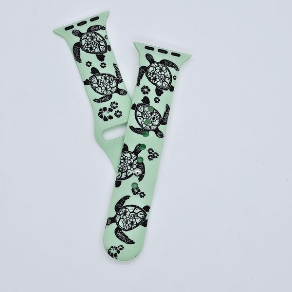 Correa de silicona con diseño de tortuga marina para Apple Watch: diseño floral oceánico