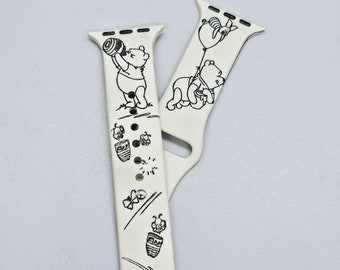Winnie with balloons watch Band Honey and Piglet Engraved Apple Watch Band 38 40 41 42 44 45 mm