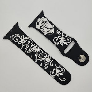 Skeleton Skull Silicon Smartwatch band Engraved  Compatible with Apple 38/40/41, 42/44/45mm, Series 1,2,3,4,5,6,7,8