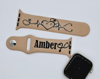 Nurse life Watch Band Personalized Strap compatible with Apple Watch iWatch Band Silicone Watch 38/40/41 42/44/45 Engraved band