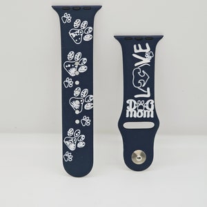 Dog Mom Engraved Apple Watch Band: Personalized Silicone Strap