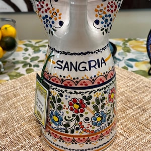Vintage Ceramic Spanish Sangria Pitcher - Hand Painted - Ceramica de la Cal - Toledo Spain