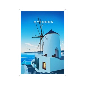 Stickers Europees stadsgezicht Kiss-Cut - duurzaam vinyl met glanzende afwerking - Mykonos, Griekenland