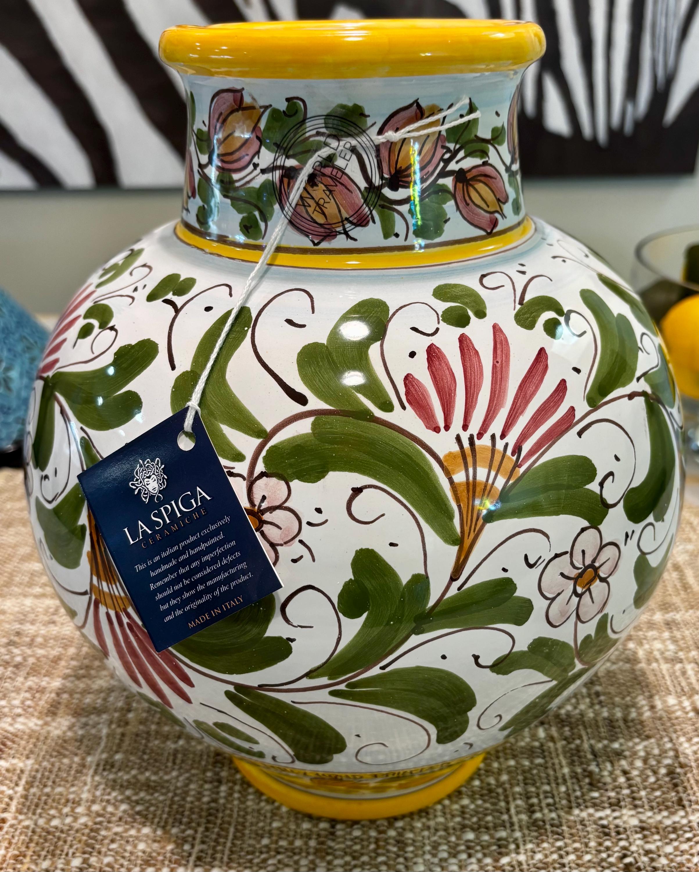 CERAMICHE DI SICILIA 花瓶 Hand-painted Sicilian Ceramic Display Vase – Classical Floral