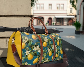 Luxury European Pattern Waterproof Travel Bag - Italian Lemons - Weekend Getaway Bag, Soft Living, Quite Luxury for Globetrotter