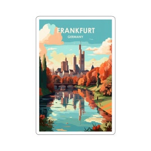 Stickers paysage urbain européen Kiss-Cut - Vinyle durable avec finition brillante - Francfort, Allemagne