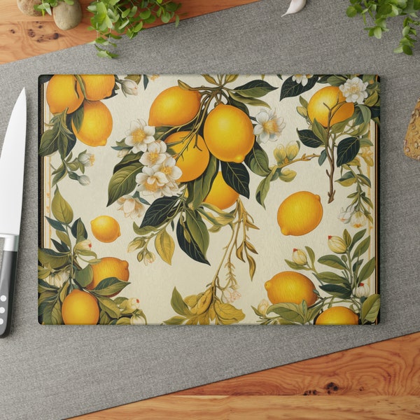 Durable Tempered Glass Cutting Board - Italian Lemons - Elegance and European Style