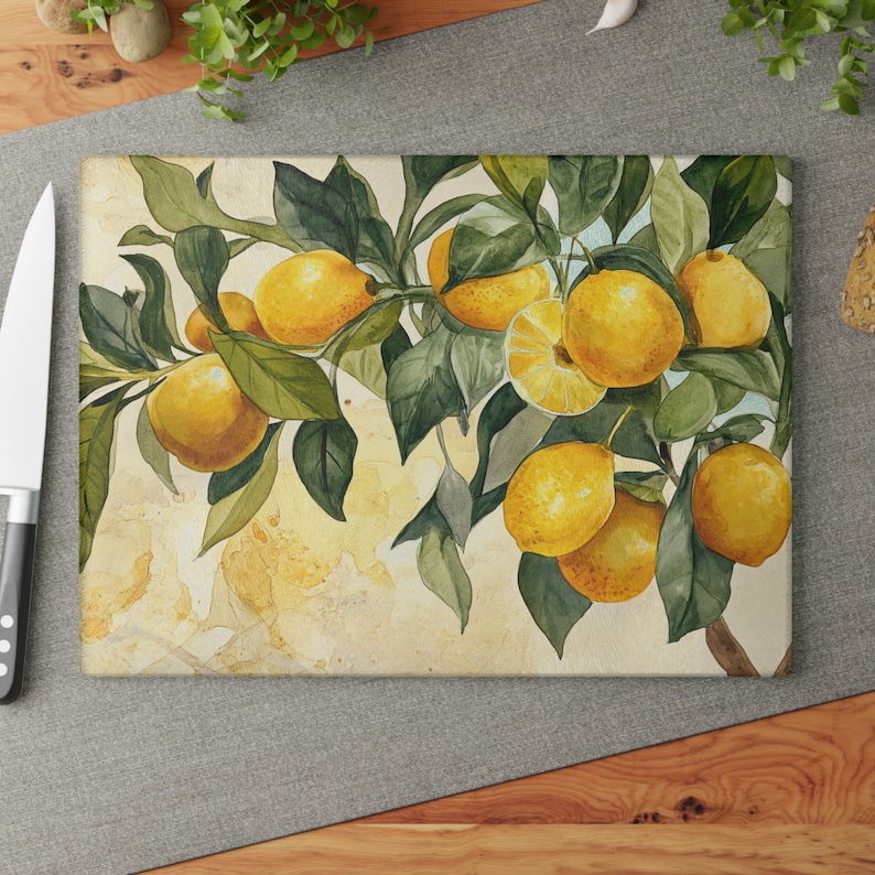 Durable Tempered Glass Cutting Board - Italian Lemons - Elegance and European Style
