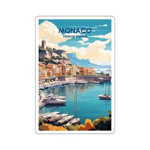 Europäische Stadtansicht Kiss-Cut Aufkleber - langlebiges Vinyl mit glänzender Oberfläche - Monaco French Rivera