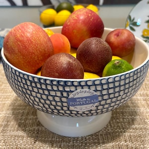Authentic Portuguese Blue Fruit Display Bowl 9.5&quot; Wide - Luxury Ceramic