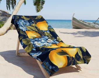 Luxurious European Style Beach Towel - Elegance for Beach, Pool, and Sunbathing - Italian Lemons Pattern