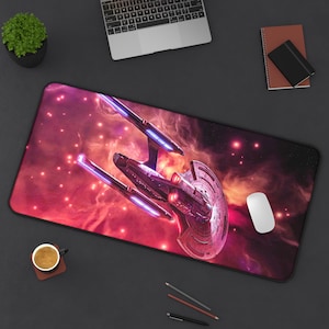 Star Trek Desk Mat - Premium Neoprene with Anti Slip Backing and Hemmed Edges - USS Enterprise