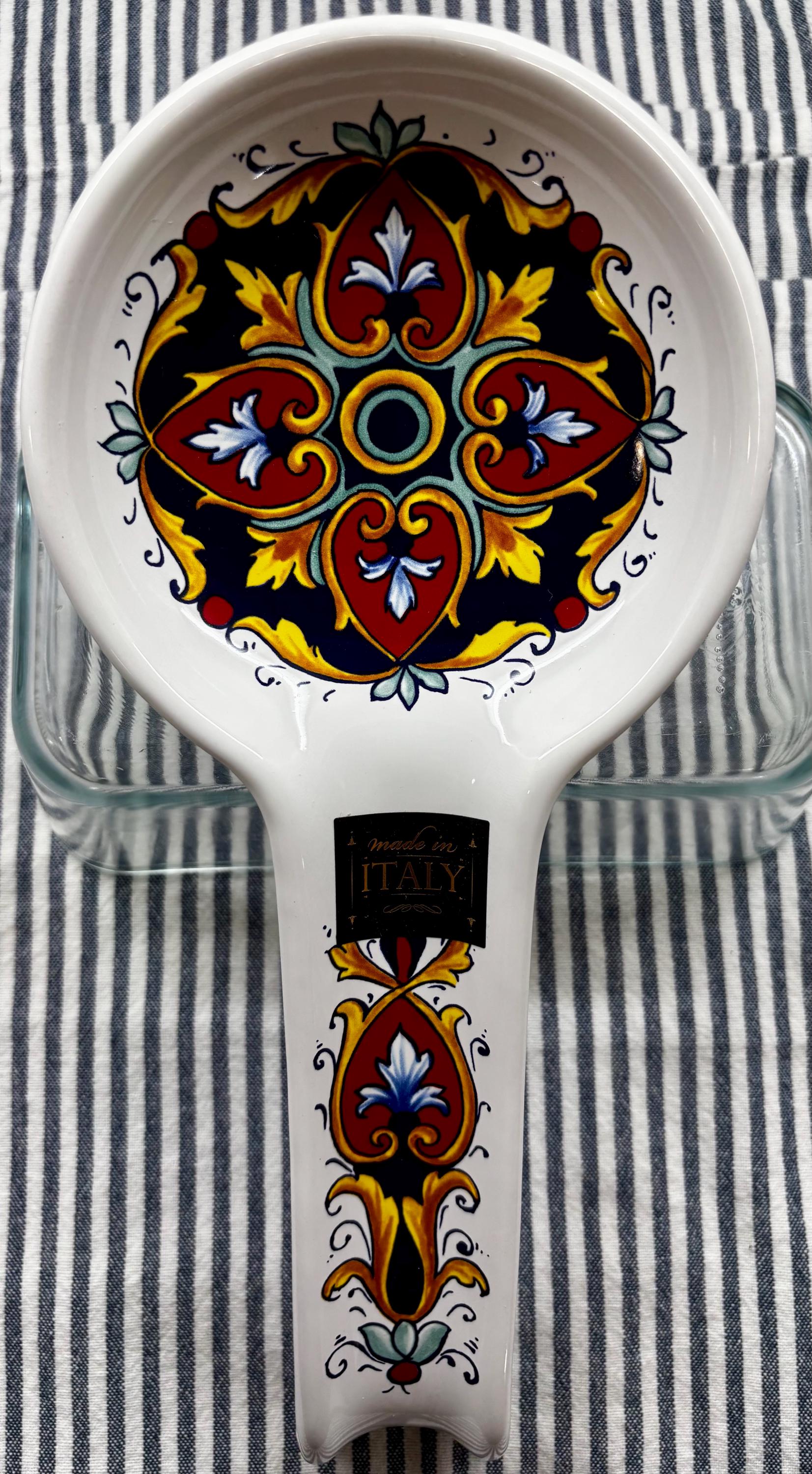 Authentic Italian Geometric Ceramic Food Spoon - Hand-Painted - Nova Deruta