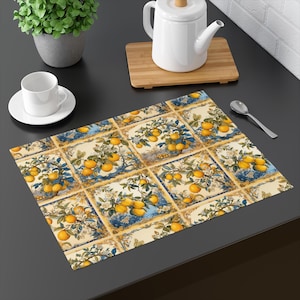 Elegant European Dinner Table Placemat - Luxurious Cotton Table Mats for Timeless Dining Décor - Italian Lemon Pattern