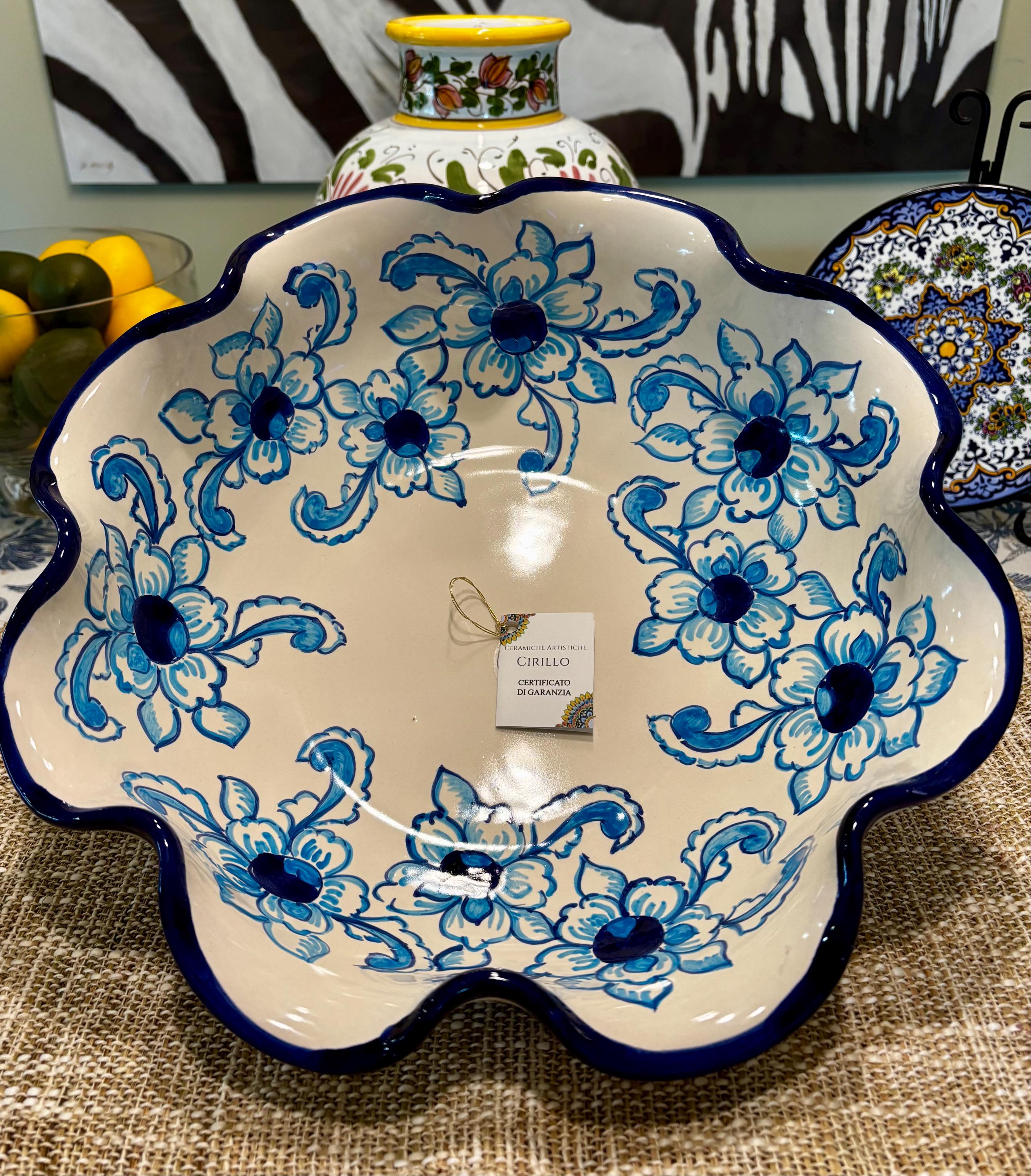 Handcrafted Italian Ceramic Display Bowl – Cobalt Blue Floral
