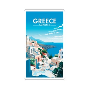 Europäische Stadtansicht Kiss-Cut Aufkleber - langlebiges Vinyl mit glänzender Oberfläche - Santorini Griechenland