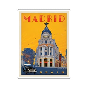 Europäische Stadtansicht Kiss-Cut Aufkleber - langlebiges Vinyl mit glänzender Oberfläche - Madrid, Spanien