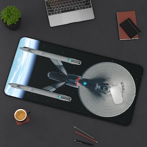 Star Trek Desk Mat - Premium Neoprene with Anti Slip Backing and Hemmed Edges - USS Enterprise