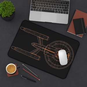 Star Trek Desk Mat - Premium Neoprene with Anti Slip Backing and Hemmed Edges - USS Enterprise Blueprint