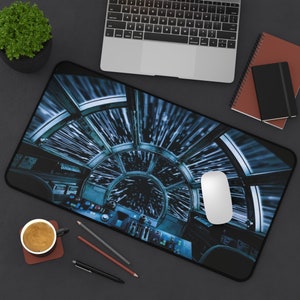 Star Wars Desk Mat - Premium Neoprene with Anti Slip Backing and Hemmed Edges - Millennium Falcon