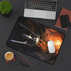 Star Trek Desk Mat - Premium Neoprene with Anti Slip Backing and Hemmed Edges - USS Enterprise