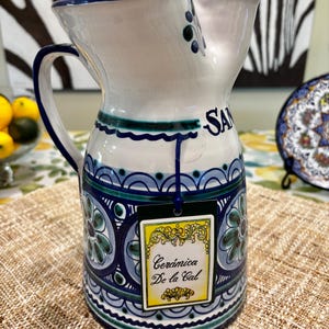 Vintage Ceramic Spanish Blue Sangria Pitcher - Hand Painted - Ceramica de la Cal - Toledo Spain