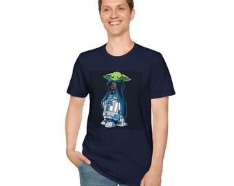 Grogu & R2D2 Star Wars Fan Art T-Shirt: Ring-Spun Cotton