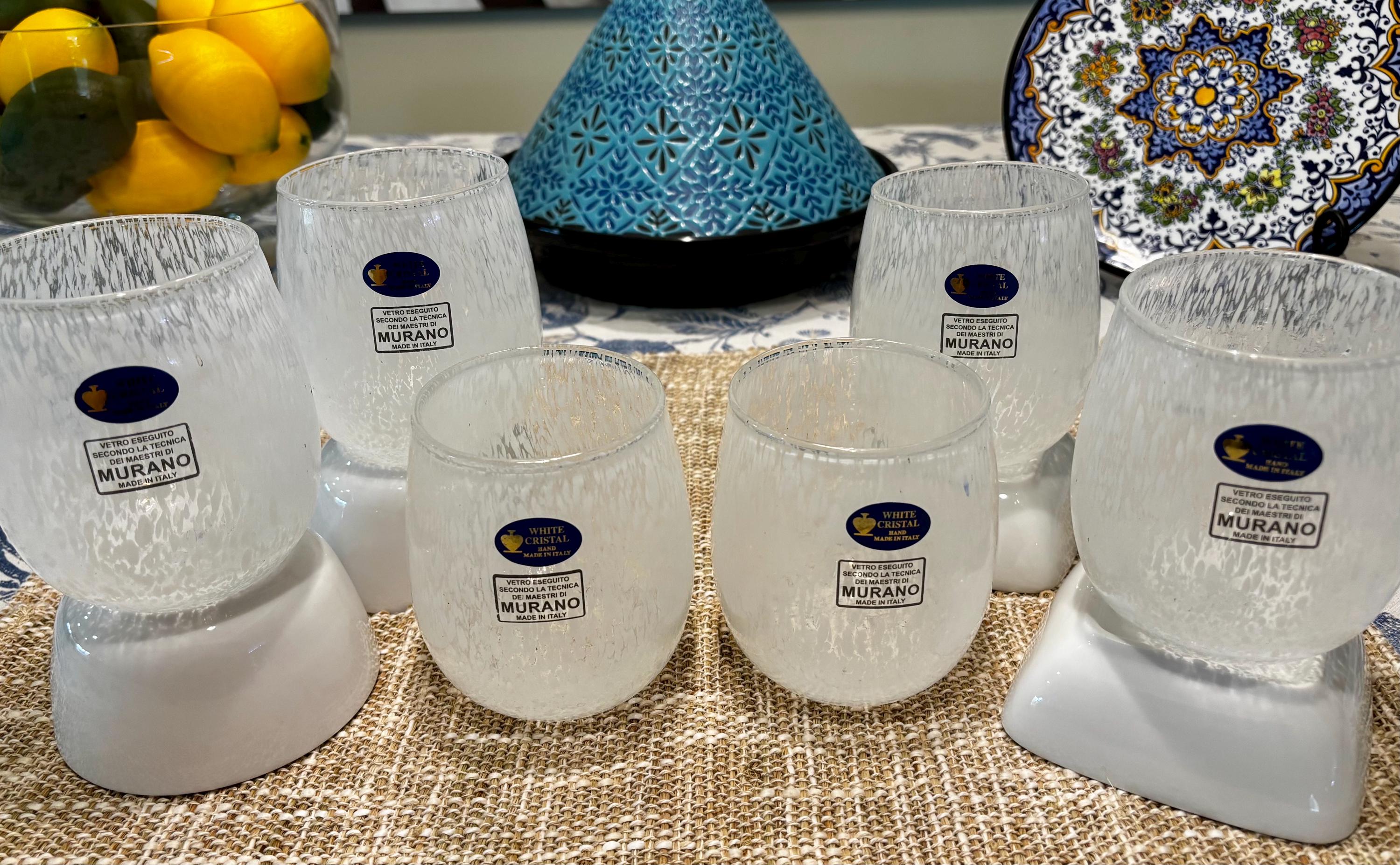 SET White Cristal Murano-style Stemless Wine Glass Set