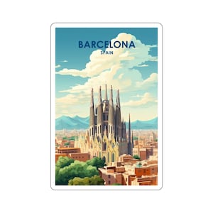 Kiss-Cut-stickers Europees stadsbeeld - duurzaam vinyl met glanzende afwerking - Barcelona, Spanje