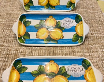 Auténtica bandeja italiana de cerámica con diseño de limón para tapa - Pintada a mano - Nova Deruta