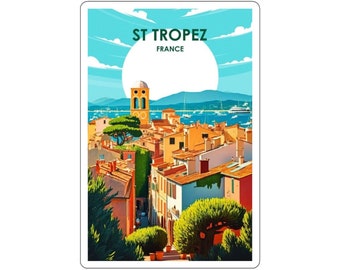 European Cityscape Kiss-Cut Stickers - Durable Vinyl with Glossy Finish - St. Tropez France