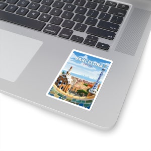 Kiss-Cut-stickers Europees stadsbeeld - duurzaam vinyl met glanzende afwerking - Barcelona, Spanje