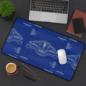 Star Trek Desk Mat - Premium Neoprene with Anti Slip Backing and Hemmed Edges - Intrepid Class Starship Blueprint