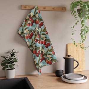 French Cherries Kitchen Towel: Vintage Style Cotton Tea Towel