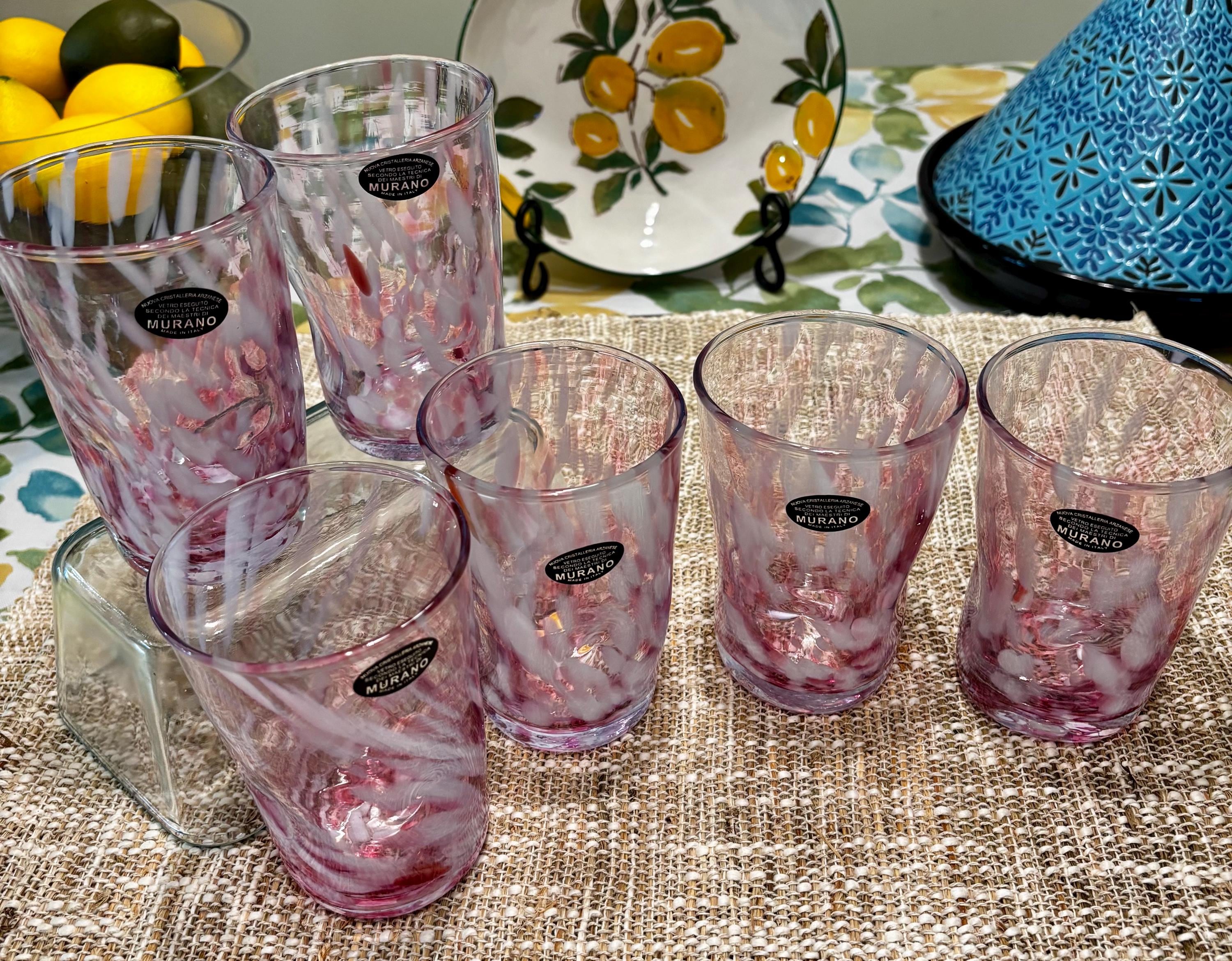 SET Murano-style Wine Glass Set: Handcrafted Italian Pink