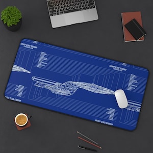 Star Trek Desk Mat - Premium Neoprene with Anti Slip Backing and Hemmed Edges - Galaxy Class Starship Blueprint