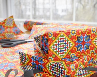 Sicilian Pattern Gift Wrapping Paper: Elegant Fine Art Paper (Matte or Glossy)