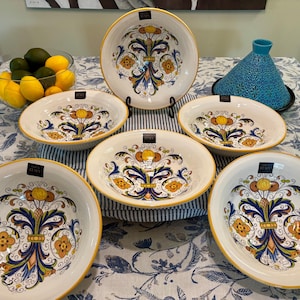 SET Authentic Italian Geometric Ceramic 10.5&quot; Serving Bowl (6 Bowls) - Ceramica Cuore