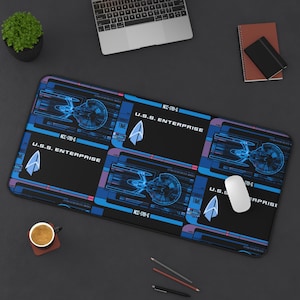 Star Trek Desk Mat - Premium Neoprene with Anti Slip Backing and Hemmed Edges - USS Enterprise Dashboard