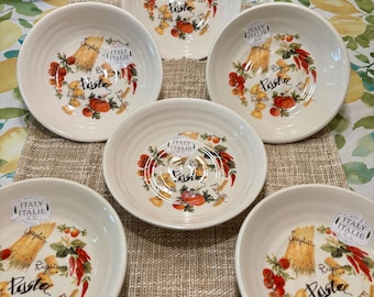 SET Authentic Italian Pasta Farfalle, Fusilli, Rigatoni and Spaghetti Ceramic 9" Pasta Bowls (6 Bowls) - Effetti D'Arte (Effetti Home)