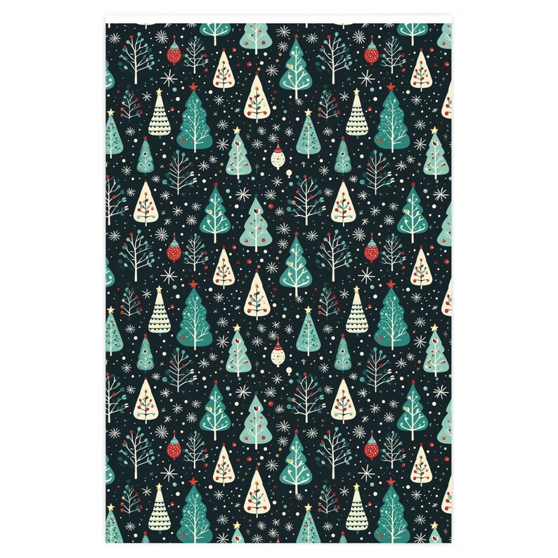 Christmas Trees and Ornaments Wrapping Paper  - Vintage Style - Christmas, Holiday, Birthday, Gift Wrapping