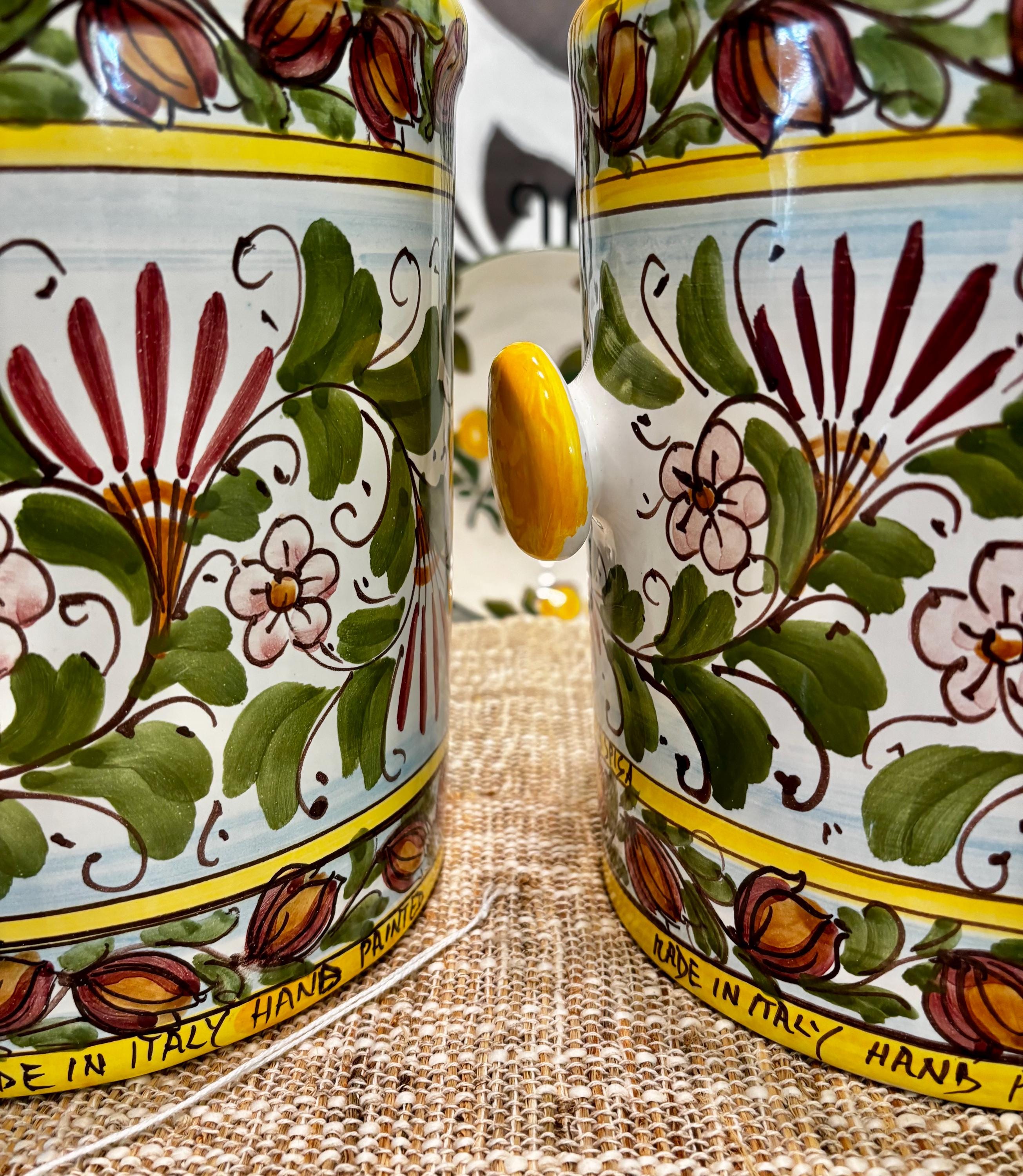 Hand-painted Sicilian Ceramic Wine Ice Bucket: La Spiga Floral