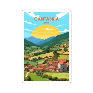 Europäische Stadtansicht Kiss-Cut Aufkleber - langlebiges Vinyl mit glänzender Oberfläche - Kantabrien Spanien