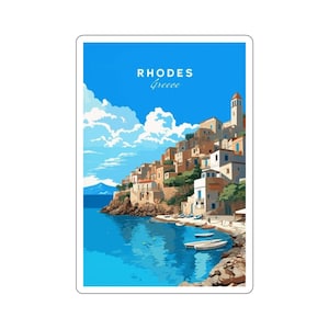 Stickers Europees stadsgezicht Kiss-Cut - duurzaam vinyl met glanzende afwerking - Rhodos, Griekenland